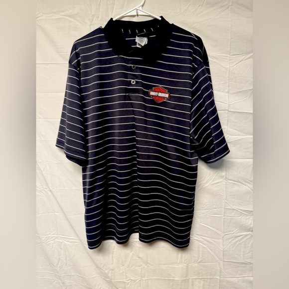 Harley Davidson Polo Shirt Mens Xl Black Striped Southaven MS - Picture 1 of 3